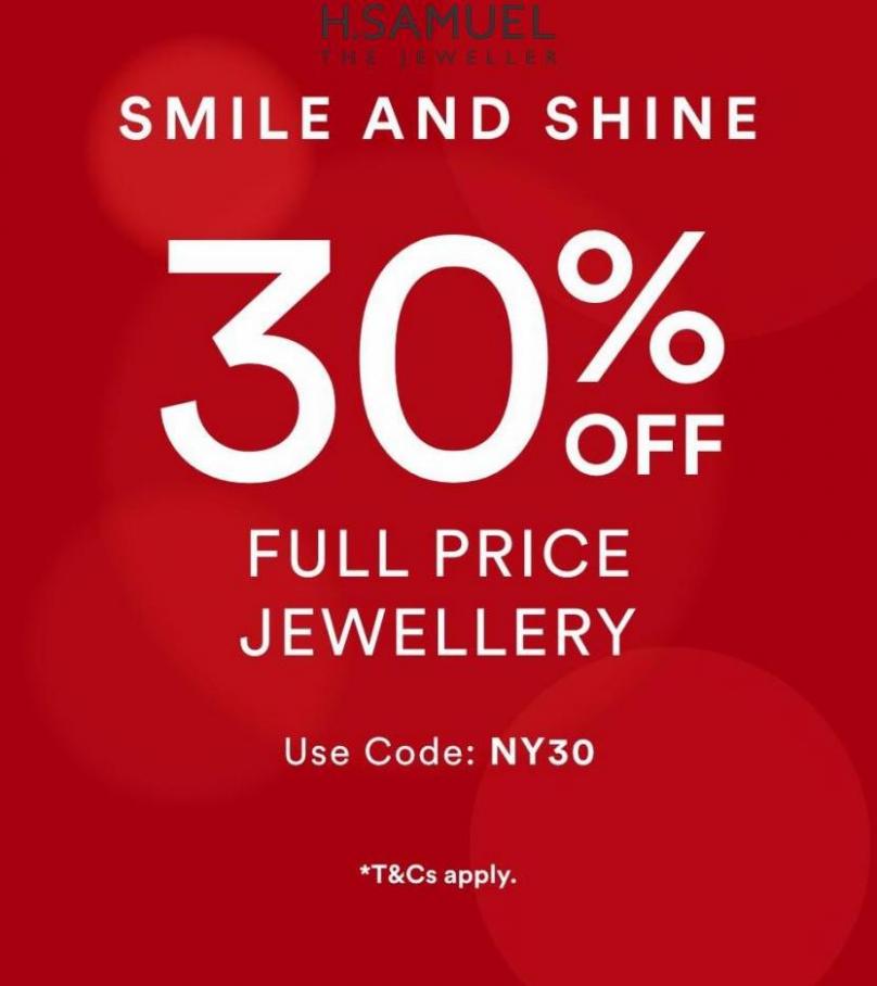30% Off Full Price Jewellery. H. Samuel (2022-01-25-2022-01-25)