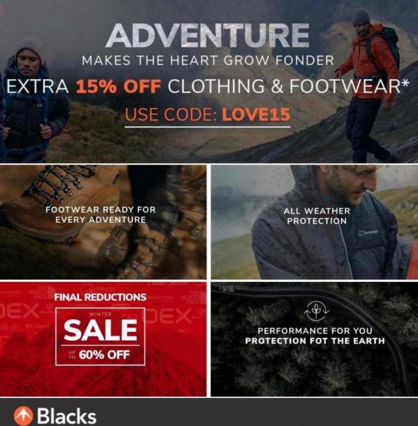 Extra 15% Off Clothing & Footwear. Blacks (2022-02-15-2022-02-15)