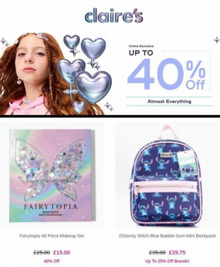Up to -40% Off Almost Everything. Claire's (2023-02-15-2023-02-15)